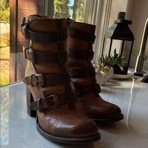 Vintage Freebird Steven Bates Leather Multi-Buckle Heeled Boots